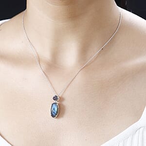 Malagasy Labradorite and Northern Lights Mystic Topaz Pendant Necklace 20 Inches in Platinum Over Sterling Silver 6.00 ctw