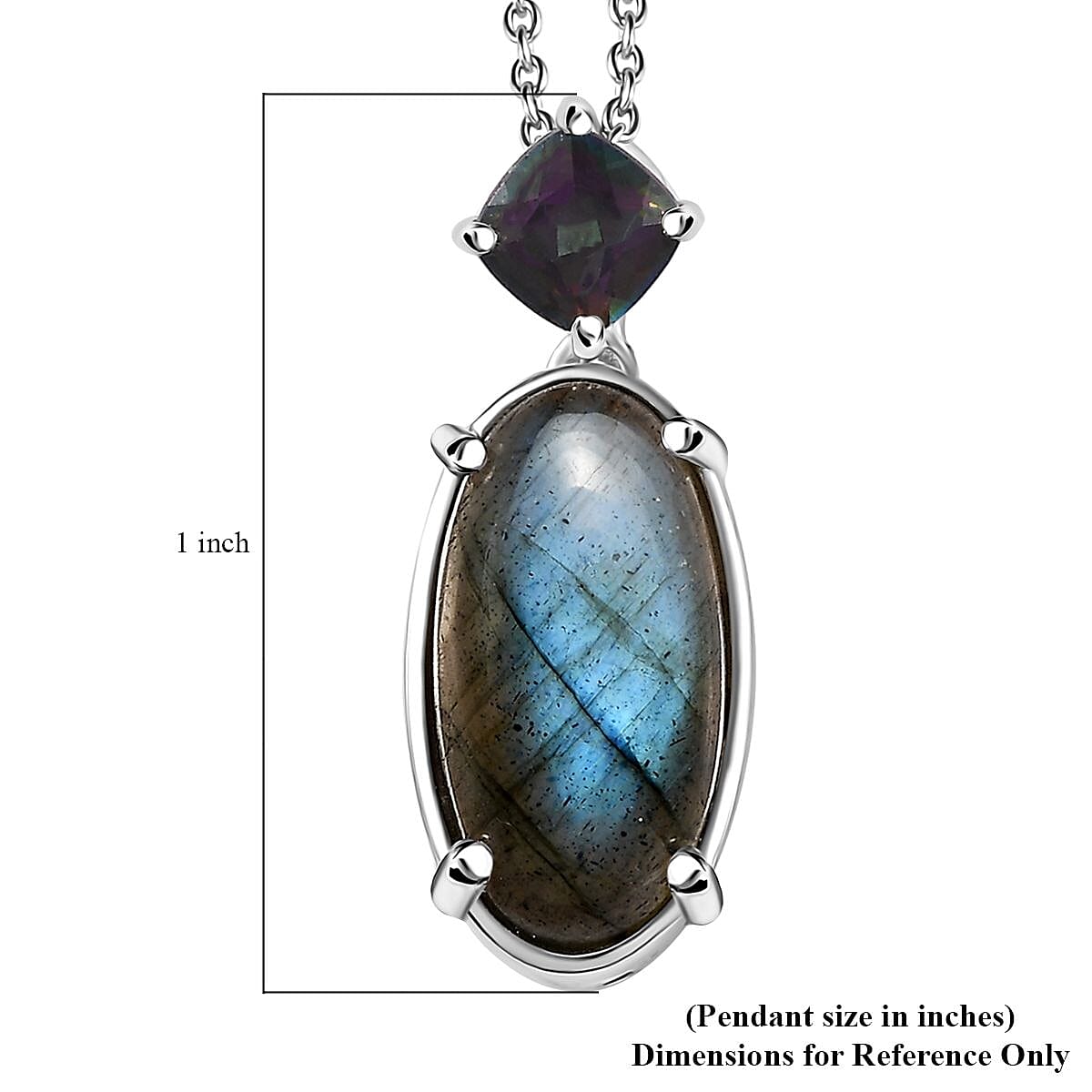 Malagasy Labradorite and Northern Lights Mystic Topaz Pendant Necklace 20 Inches in Platinum Over Sterling Silver 6.00 ctw