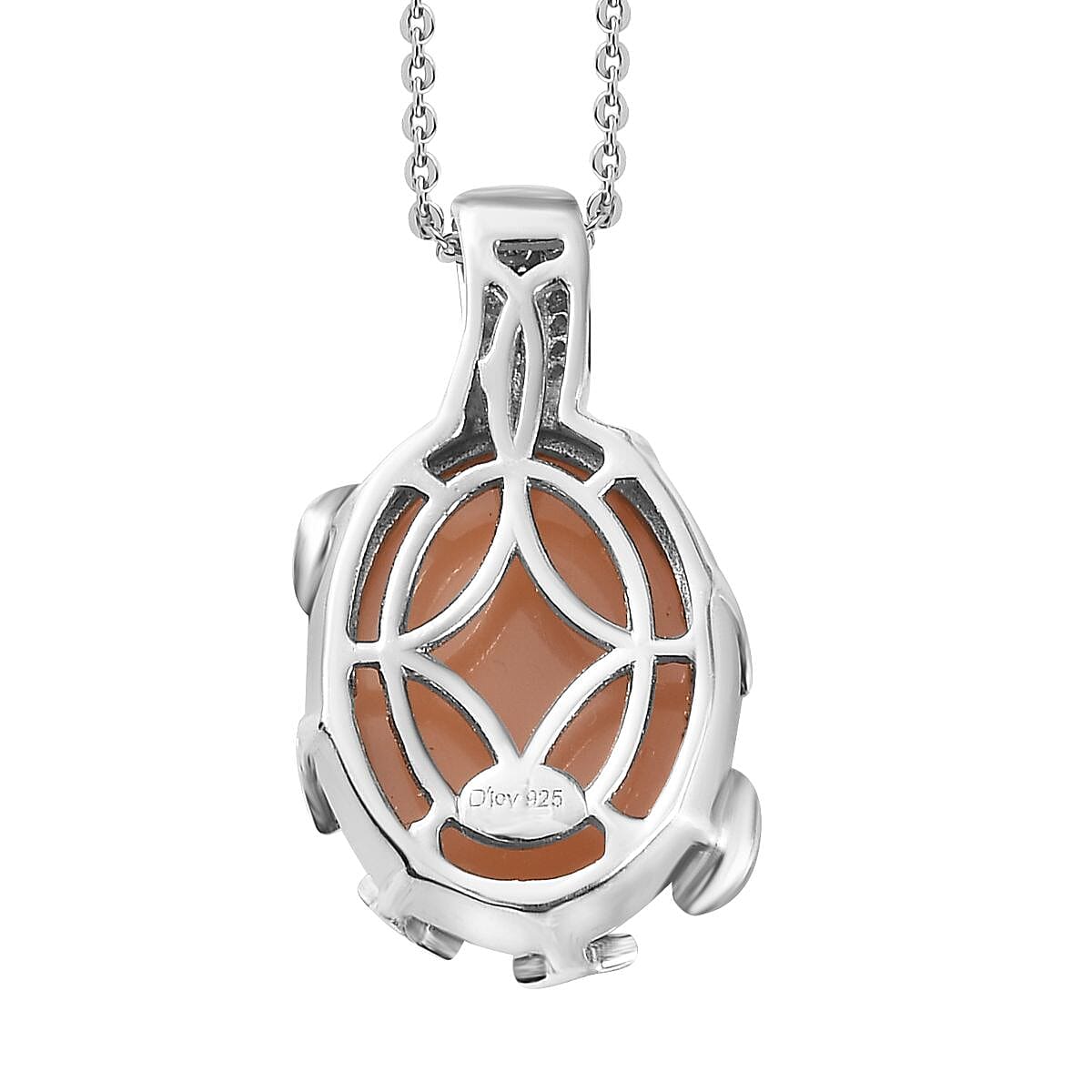 Peach Moonstone and White Zircon Celestial Pendant Necklace 20 Inches in Platinum Over Sterling Silver 10.90 ctw