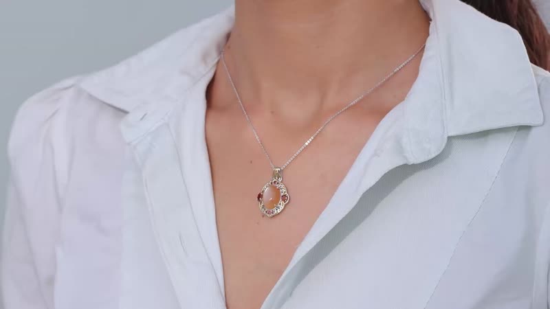 Peach Moonstone and Multi Gemstone Pendant Necklace 20 Inches in Vermeil YG and Platinum Over Sterling Silver 6.80 ctw