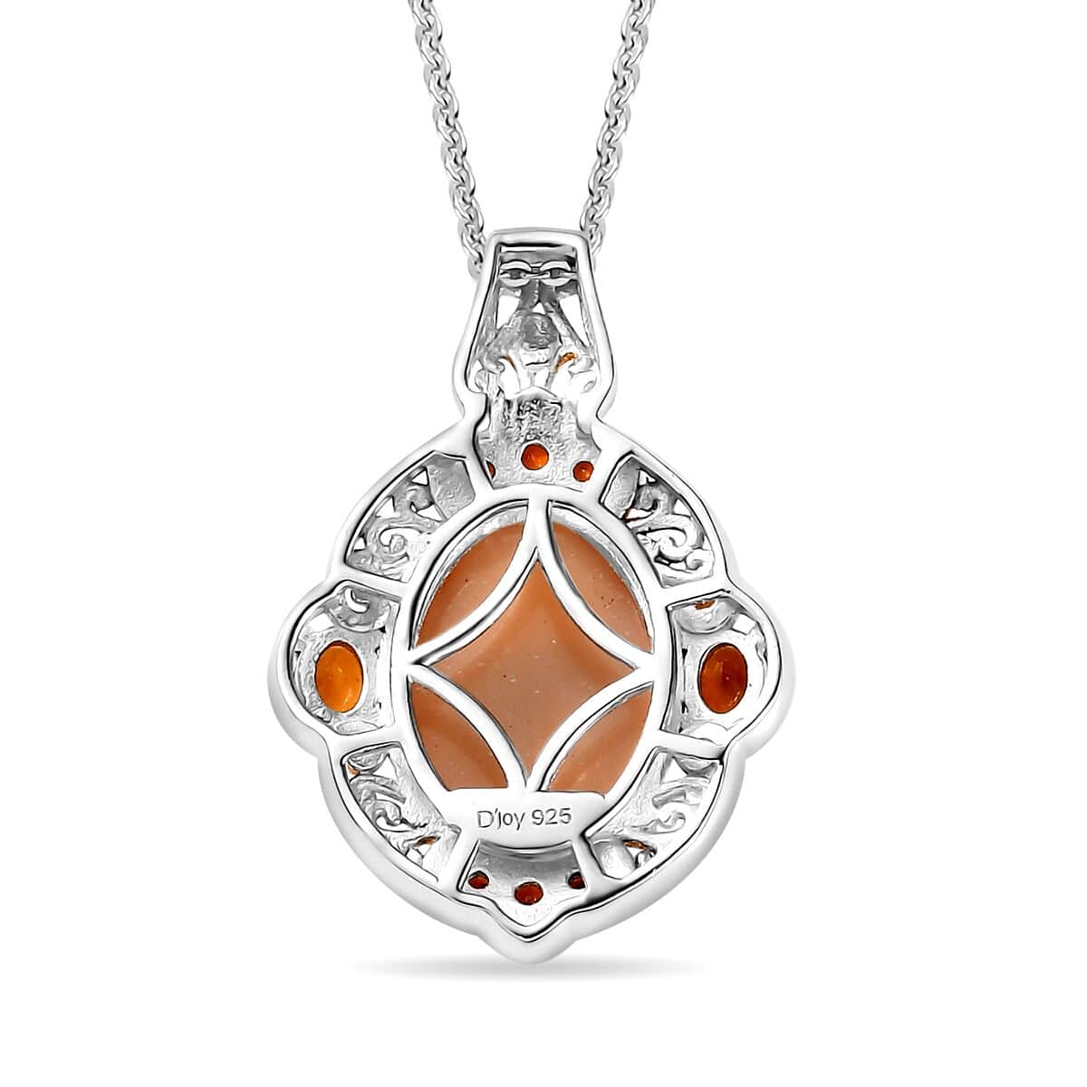 Peach Moonstone and Multi Gemstone Pendant Necklace 20 Inches in Vermeil YG and Platinum Over Sterling Silver 6.80 ctw image number 4