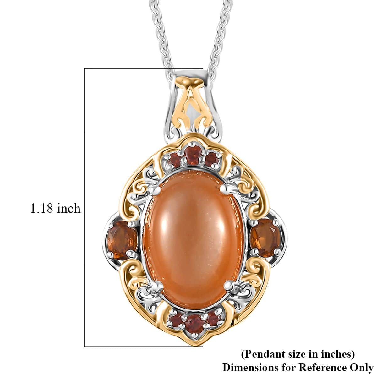 Peach Moonstone and Multi Gemstone Pendant Necklace 20 Inches in Vermeil YG and Platinum Over Sterling Silver 6.80 ctw image number 6