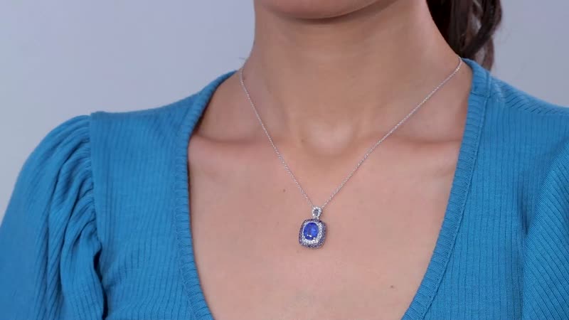Kashmir Kyanite and Multi Gemstone Double Halo Pendant Necklace 20 Inches in Platinum Over Sterling Silver 4.15 ctw