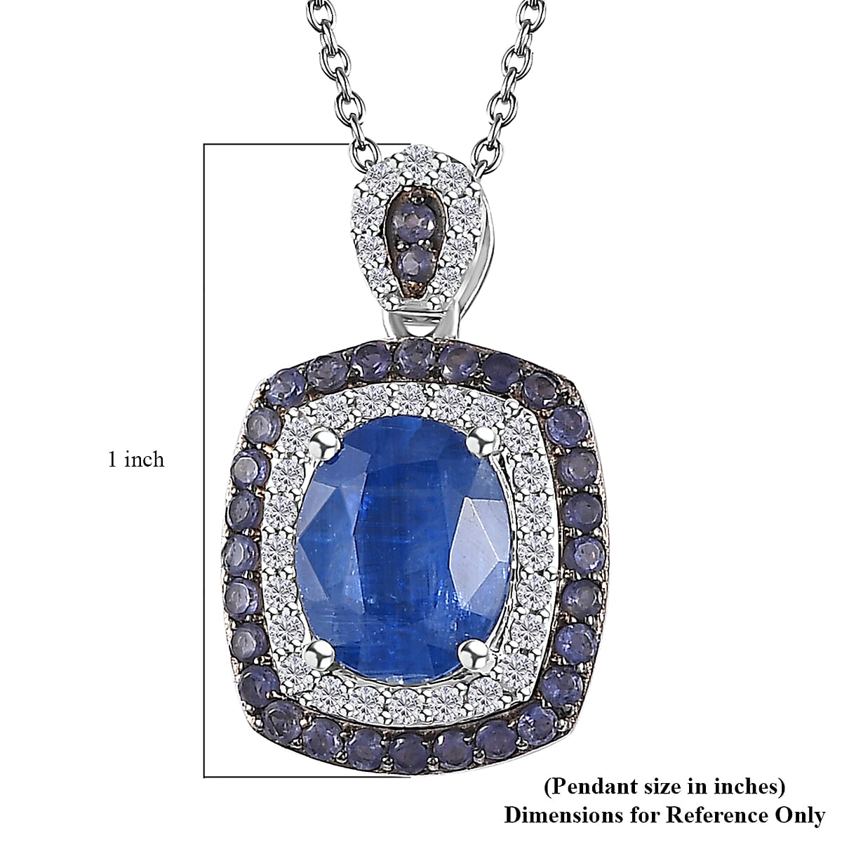 Kashmir Kyanite and Multi Gemstone Double Halo Pendant Necklace 20 Inches in Platinum Over Sterling Silver 4.15 ctw