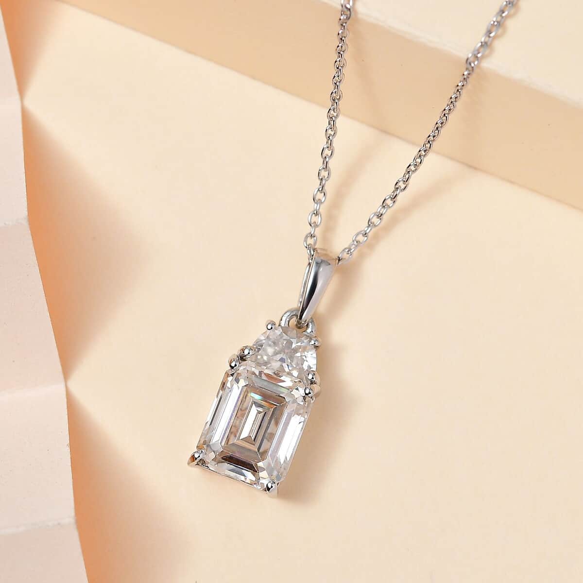 Moissanite Pendant Necklace 20 Inches in Platinum Over Sterling Silver 4.10 ctw image number 1