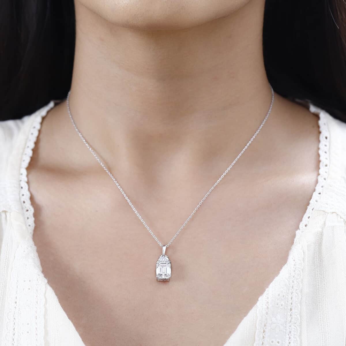 Moissanite Pendant Necklace 20 Inches in Platinum Over Sterling Silver 4.10 ctw image number 3