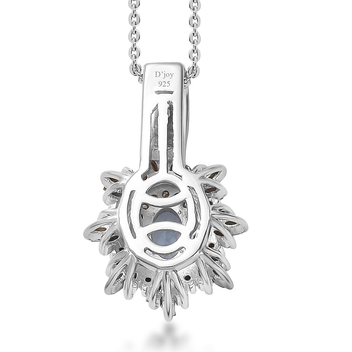 Santa Maria Aquamarine and Multi Diamond Sunburst Pendant Necklace 20 Inches in Platinum Over Sterling Silver 0.75 ctw