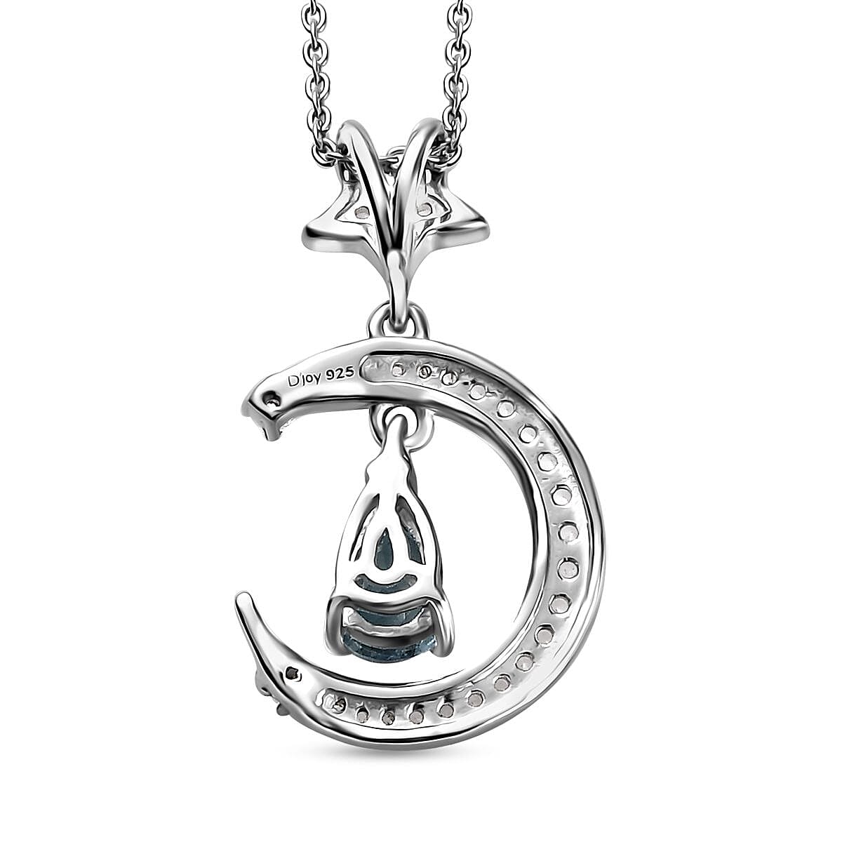 Santa Maria Aquamarine and White Zircon Celestial Pendant Necklace 20 Inches in Platinum Over Sterling Silver 0.65 ctw