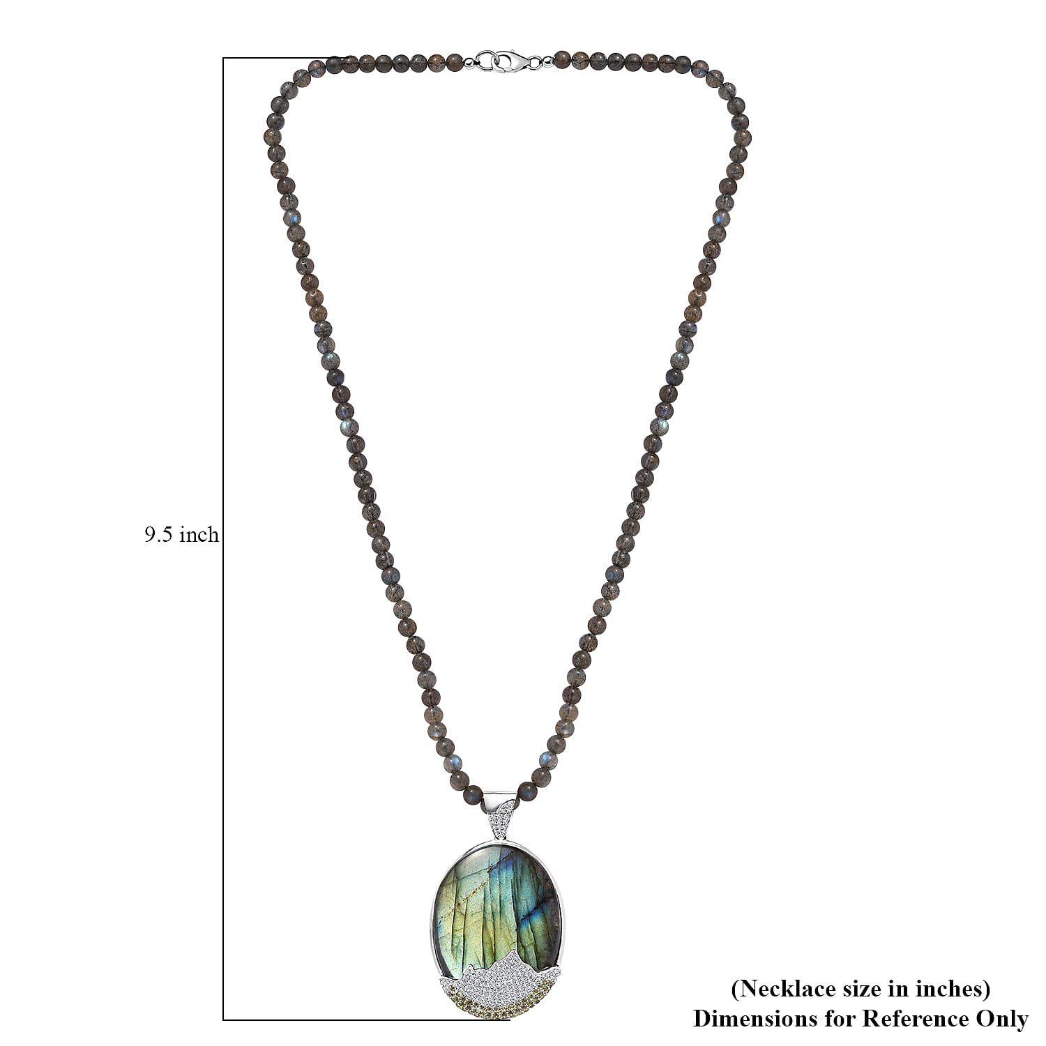 Malagasy Labradorite and Multi Gemstone Pendant with Beaded Necklace 20 Inches in Platinum Over Sterling Silver 121.40 ctw