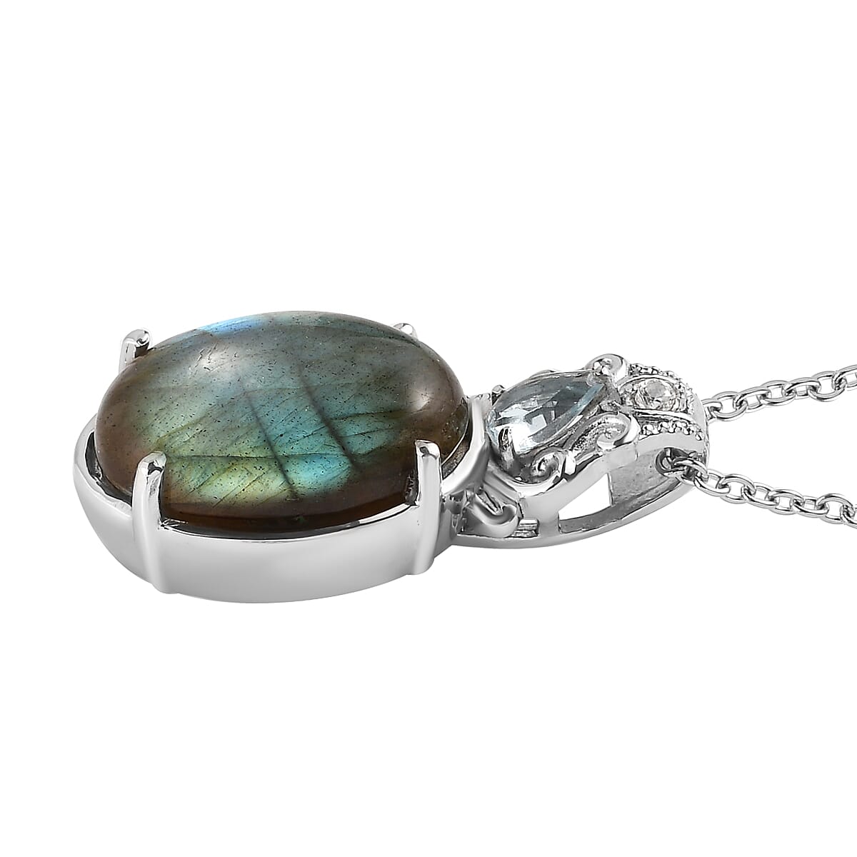 Malagasy Labradorite and Multi Gemstone Pendant Necklace 20 Inches in Stainless Steel 13.30 ctw image number 3