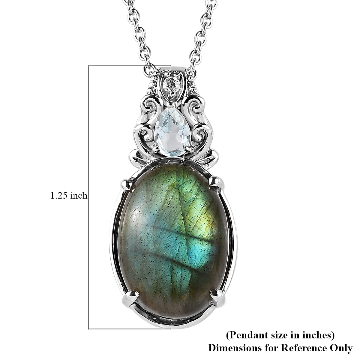 Malagasy Labradorite and Multi Gemstone Pendant Necklace 20 Inches in Stainless Steel 13.30 ctw image number 5