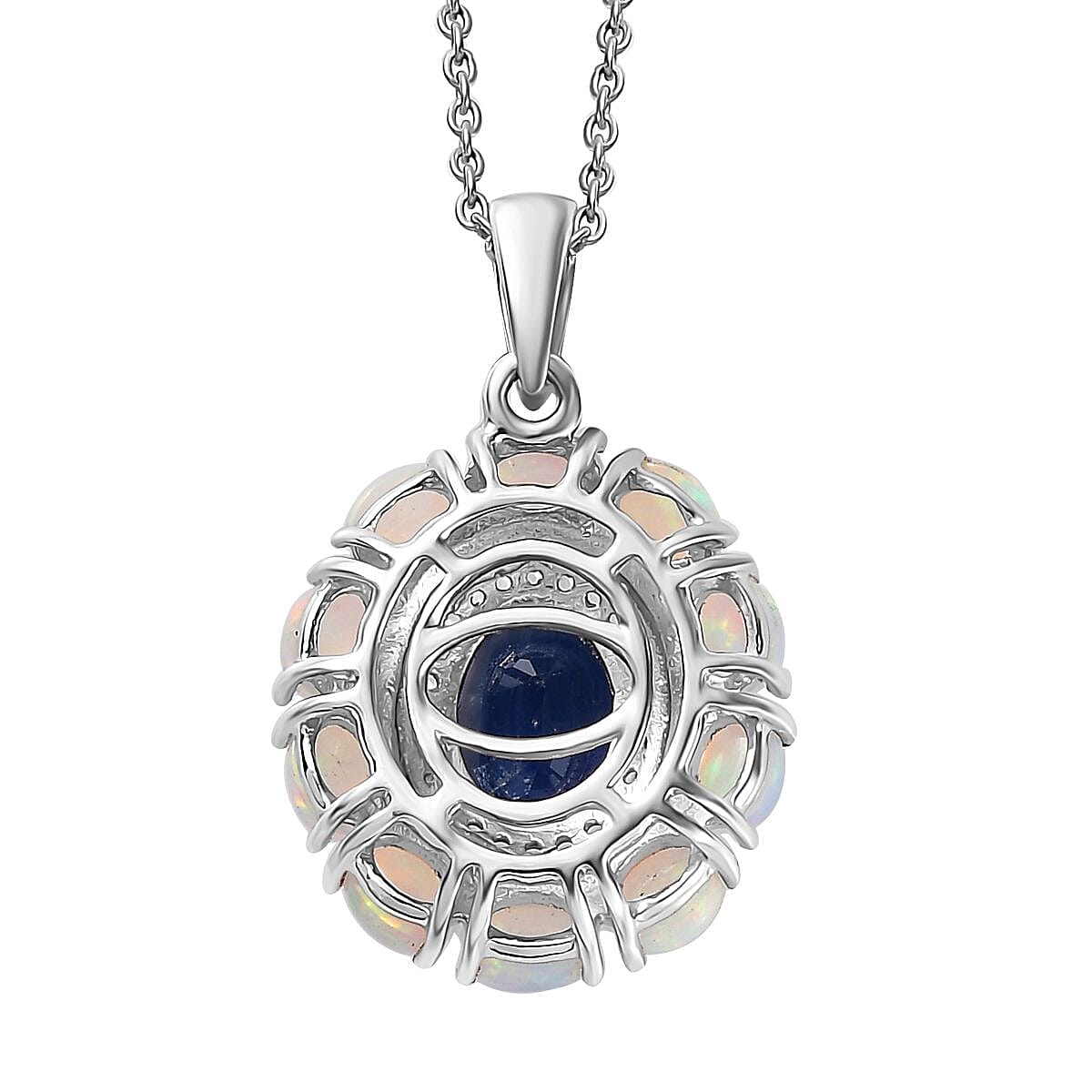 Kashmir Kyanite and Multi Gemstone Double Halo Pendant Necklace 20 Inches in Platinum Over Sterling Silver 3.00 ctw