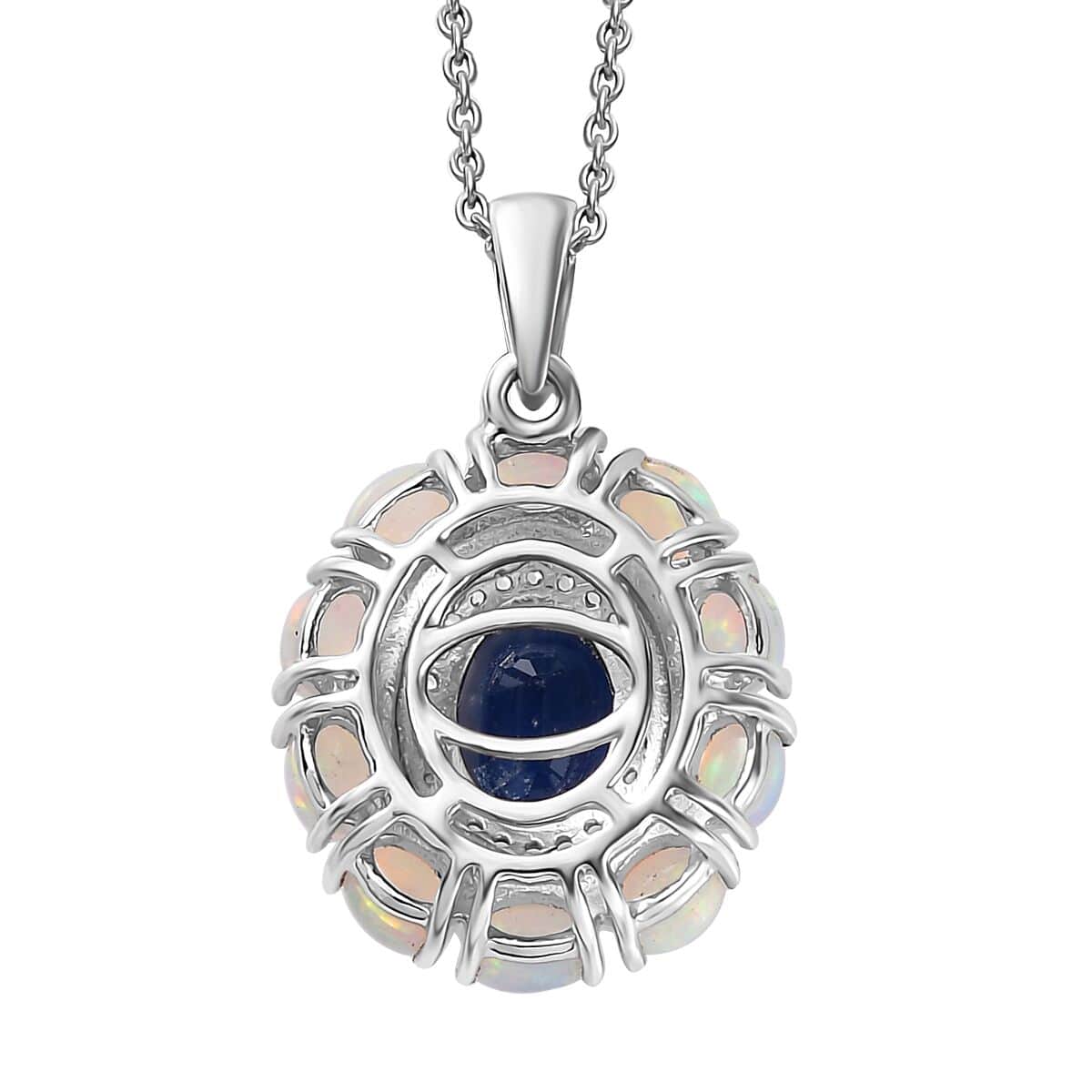 Kashmir Kyanite and Multi Gemstone Double Halo Pendant Necklace 20 Inches in Platinum Over Sterling Silver 3.00 ctw image number 5