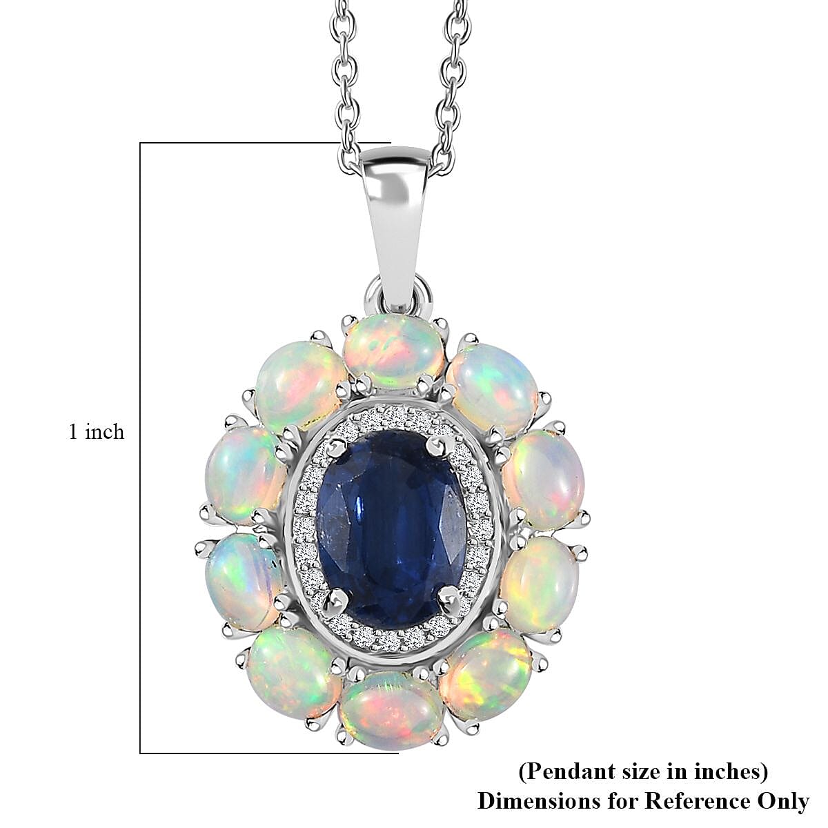 Kashmir Kyanite and Multi Gemstone Double Halo Pendant Necklace 20 Inches in Platinum Over Sterling Silver 3.00 ctw