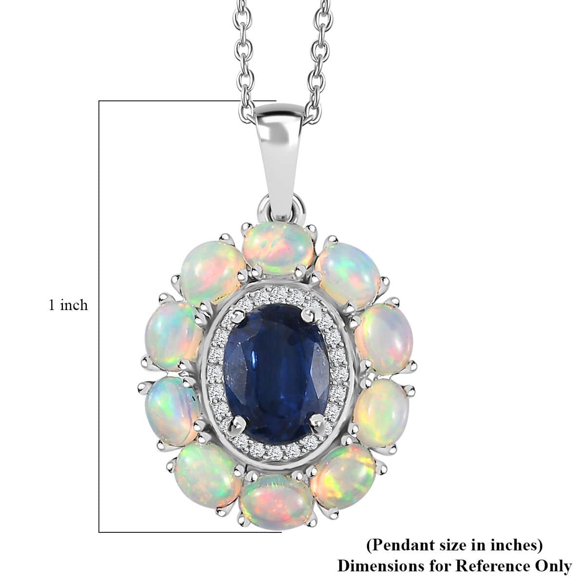 Kashmir Kyanite and Multi Gemstone Double Halo Pendant Necklace 20 Inches in Platinum Over Sterling Silver 3.00 ctw image number 6