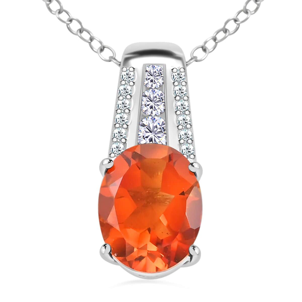 Brazilian Cherry Citrine and Moissanite Pendant Necklace 18 Inches in Platinum Over Sterling Silver 2.50 ctw image number 0