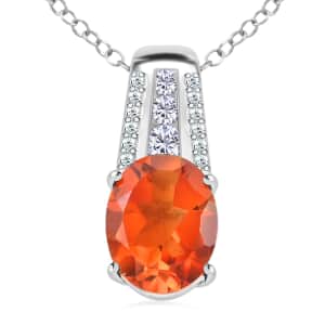 Brazilian Cherry Citrine and Moissanite Pendant Necklace 18 Inches in Platinum Over Sterling Silver 2.50 ctw
