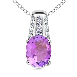 Uruguayan Amethyst and Moissanite Pendant Necklace 18 Inches in Platinum Over Sterling Silver 2.40 ctw