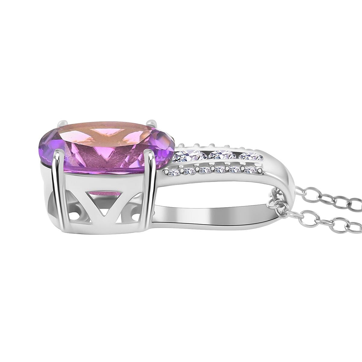 Uruguayan Amethyst and Moissanite Pendant Necklace 18 Inches in Platinum Over Sterling Silver 2.40 ctw image number 3