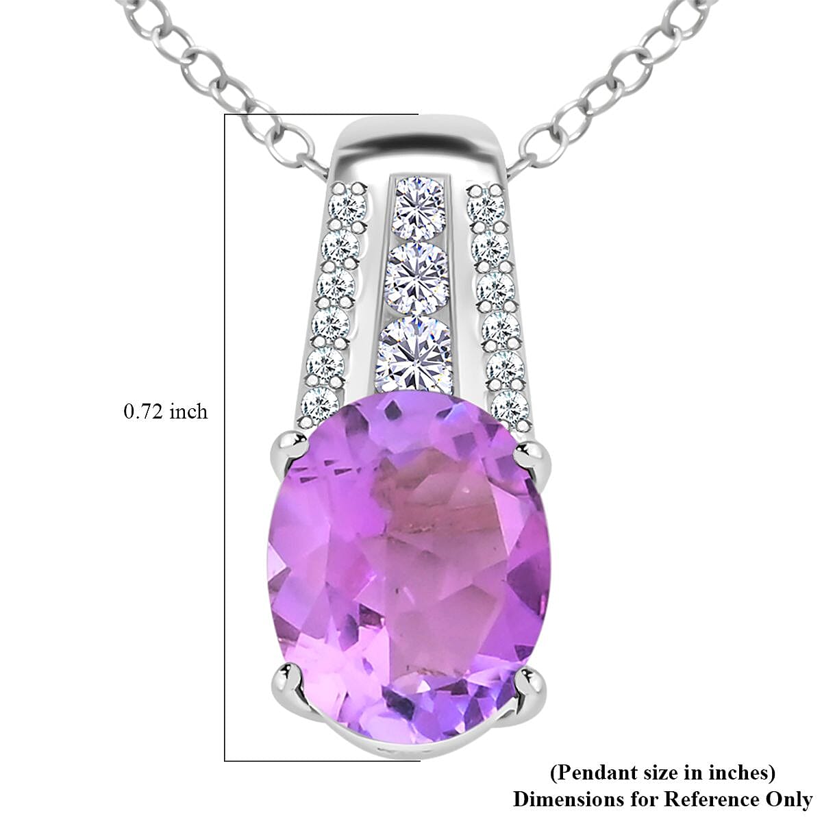 Uruguayan Amethyst and Moissanite Pendant Necklace 18 Inches in Platinum Over Sterling Silver 2.40 ctw image number 6