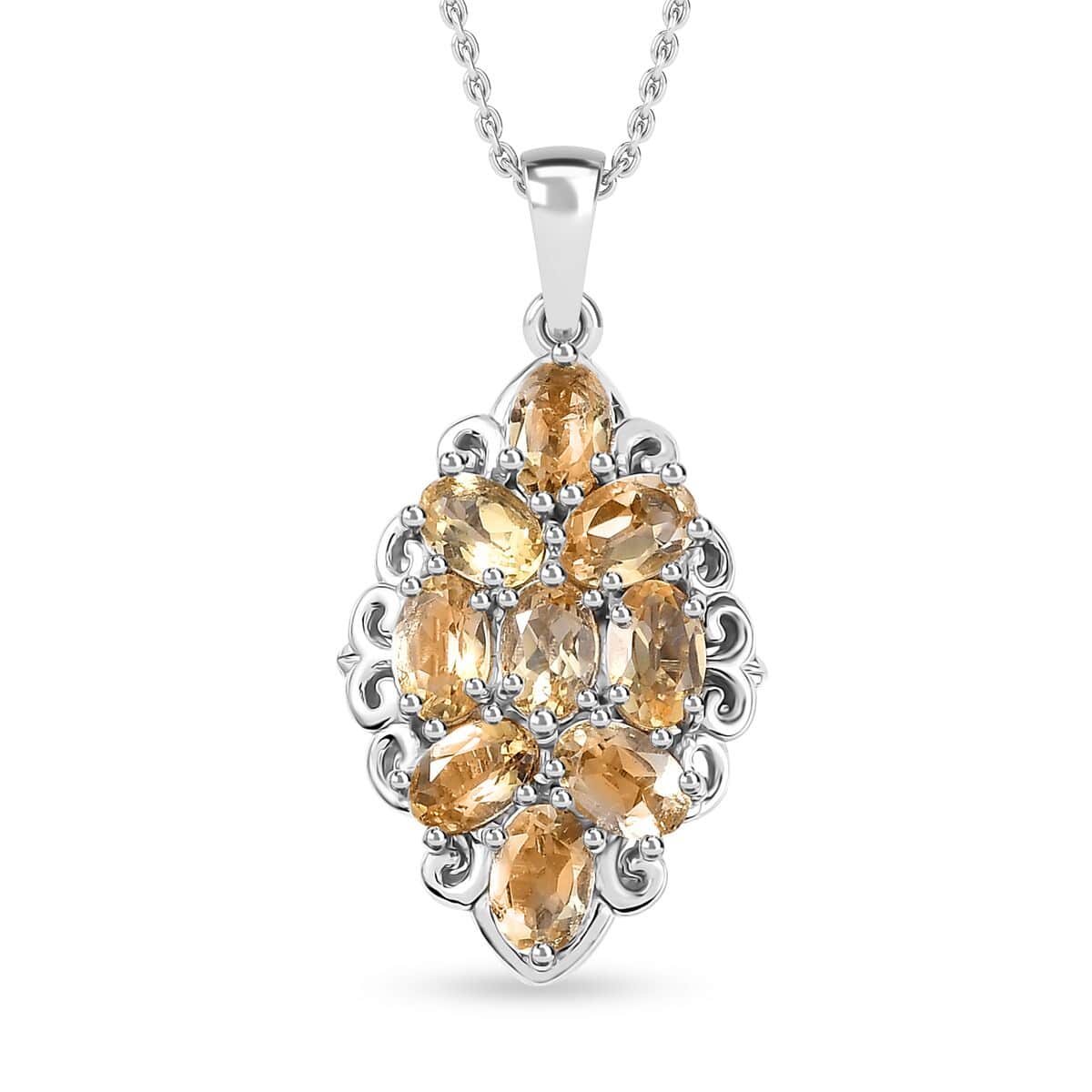 Karis Brazilian Citrine Pendant in Platinum Bond with Stainless Steel Necklace (20 Inches) 3.75 ctw image number 0