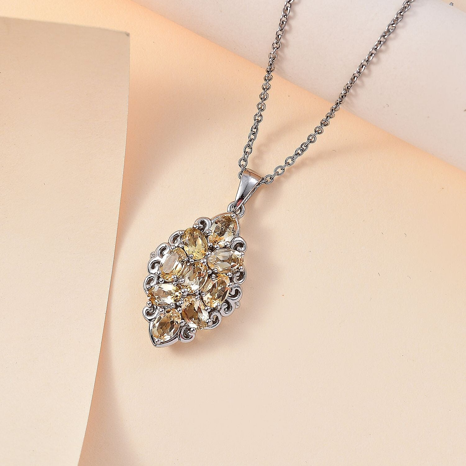 Karis Brazilian Citrine Pendant in Platinum Bond with Stainless Steel Necklace (20 Inches) 3.75 ctw