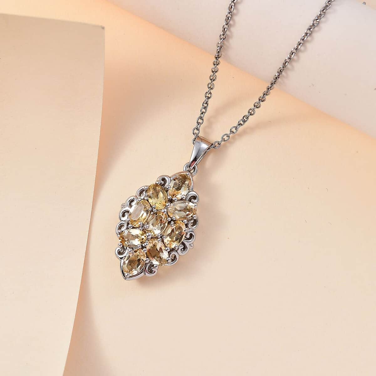 Karis Brazilian Citrine Pendant in Platinum Bond with Stainless Steel Necklace (20 Inches) 3.75 ctw image number 1