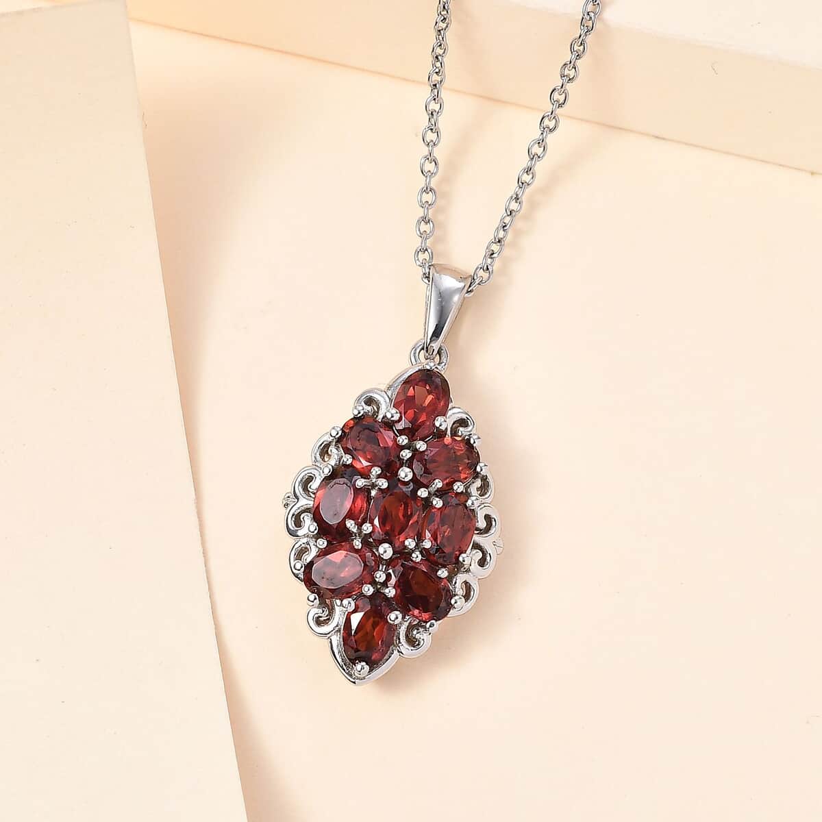 Karis Mozambique Garnet Pendant in Platinum Bond with Stainless Steel Necklace 20 Inches 4.50 ctw image number 1