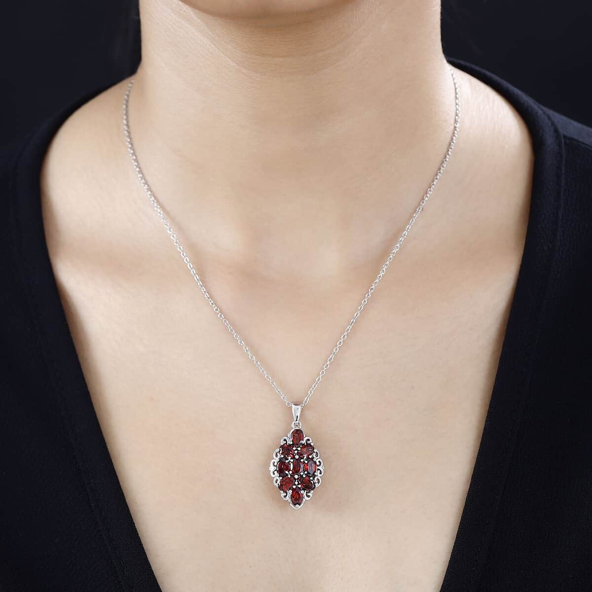 Karis Mozambique Garnet Pendant in Platinum Bond with Stainless Steel Necklace 20 Inches 4.50 ctw image number 2