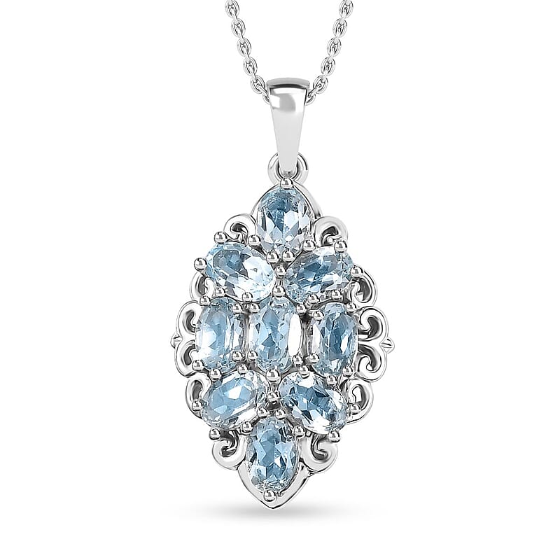 Karis Sky Blue Topaz Pendant in Platinum Bond with Stainless Steel Necklace (20 Inches) 5.00 ctw