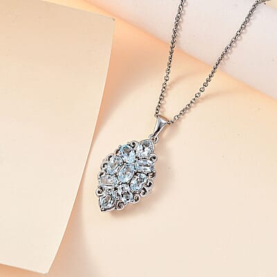 Karis Sky Blue Topaz Pendant in Platinum Bond with Stainless Steel Necklace (20 Inches) 5.00 ctw