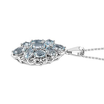 Karis Sky Blue Topaz Pendant in Platinum Bond with Stainless Steel Necklace (20 Inches) 5.00 ctw