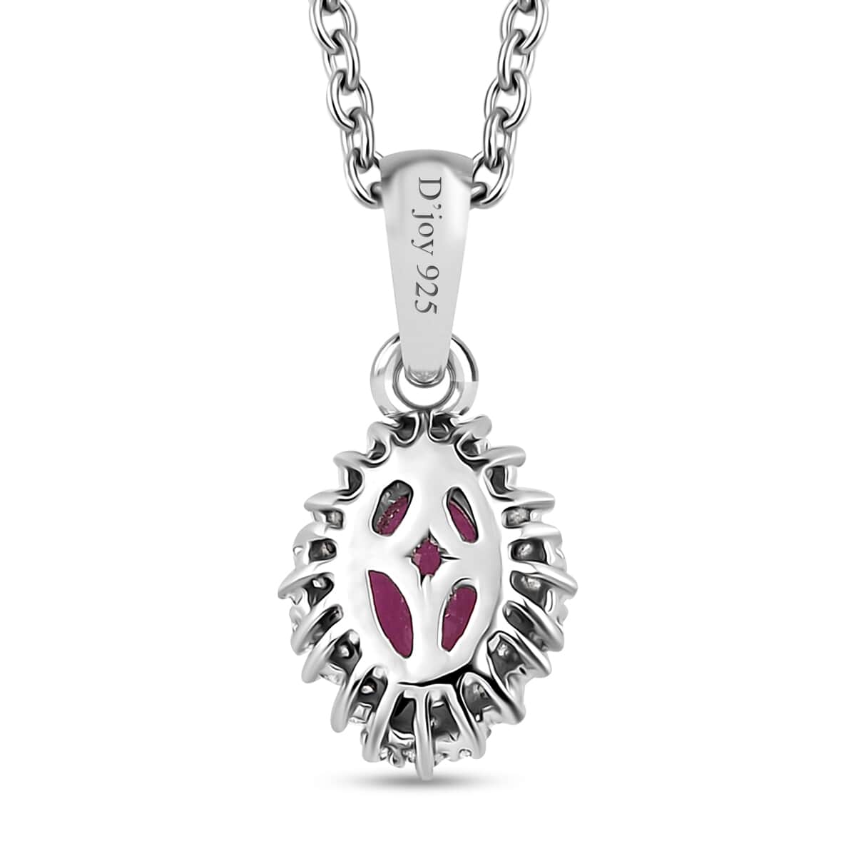 Premium Taveta Ruby and White Diamond Halo Pendant Necklace 20 Inches in Platinum Over Sterling Silver 0.75 ctw image number 4