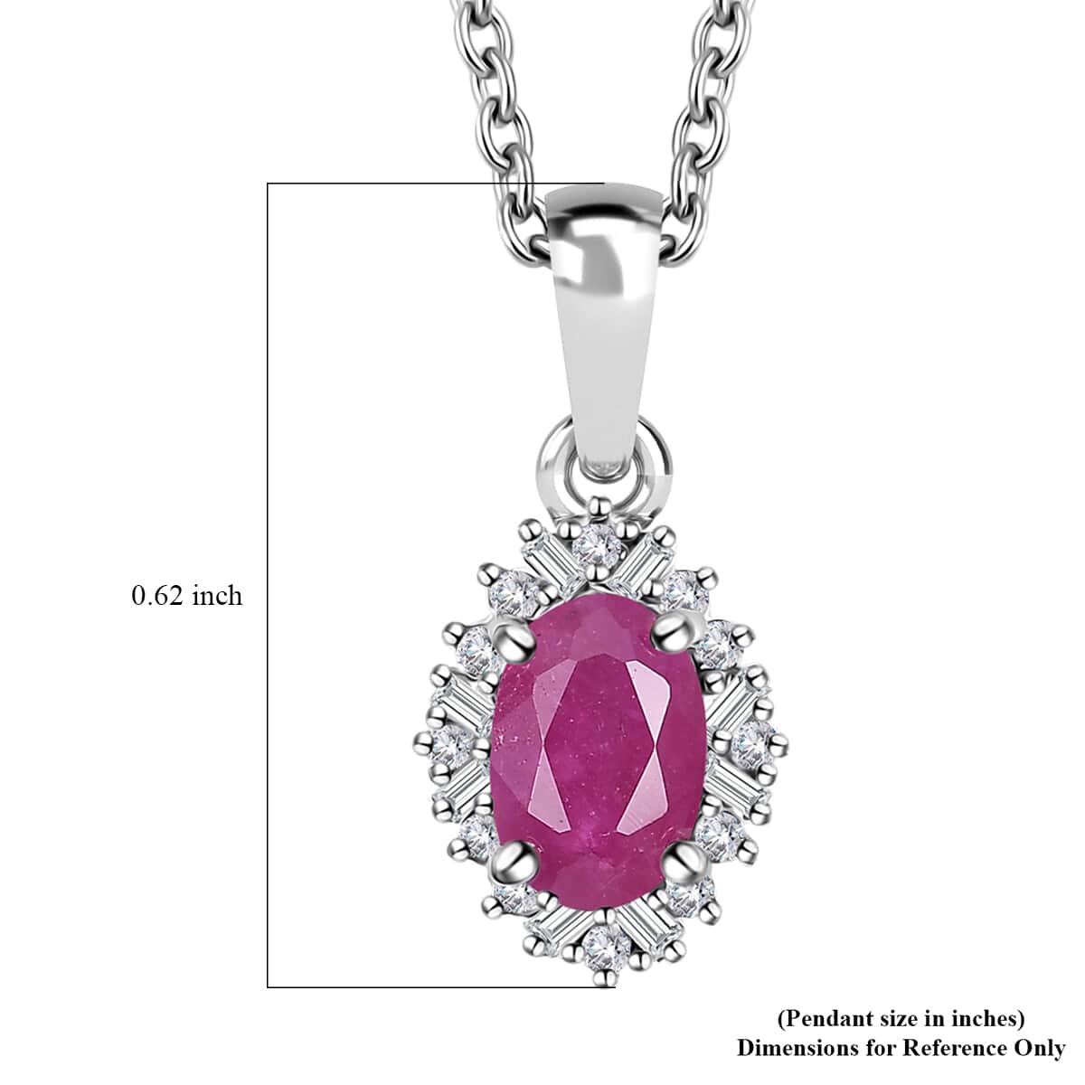 Premium Taveta Ruby and White Diamond Halo Pendant Necklace 20 Inches in Platinum Over Sterling Silver 0.75 ctw image number 6