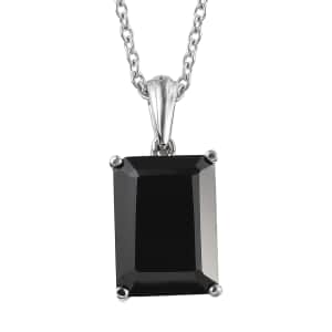 Thai Black Spinel Solitaire Pendant Necklace 20 Inches in Stainless Steel 8.20 ctw