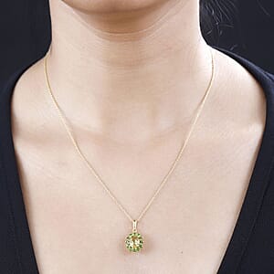 D'Joy Brazilian Sunfire Beryl and Chrome Diopside Sunburst Pendant Necklace 20 Inches in Vermeil Yellow Gold Over Sterling Silver 1.50 ctw
