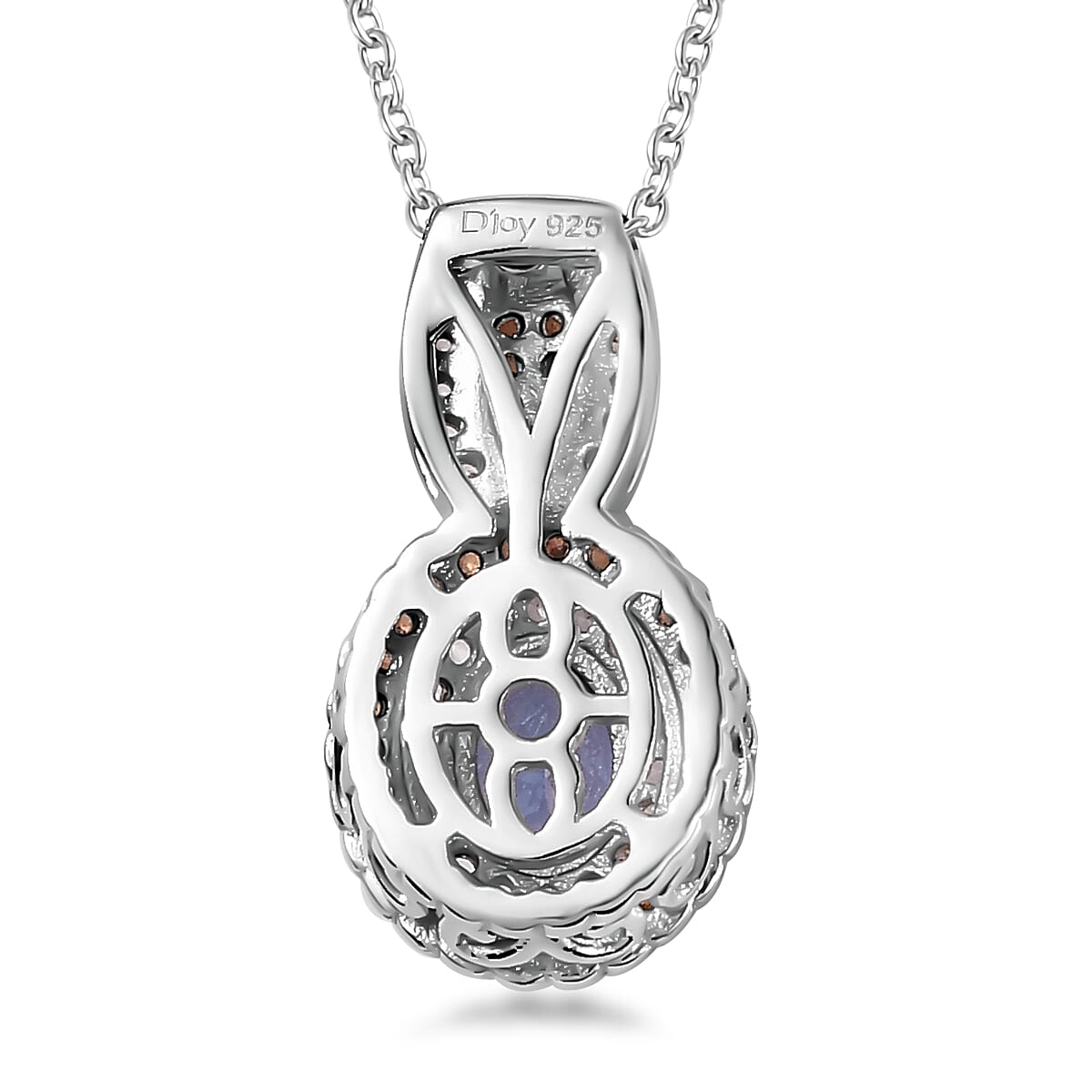 Tanzanite, Brown and White Zircon 1.60 ctw Pendant Necklace in Platinum Over Sterling Silver 20 Inches