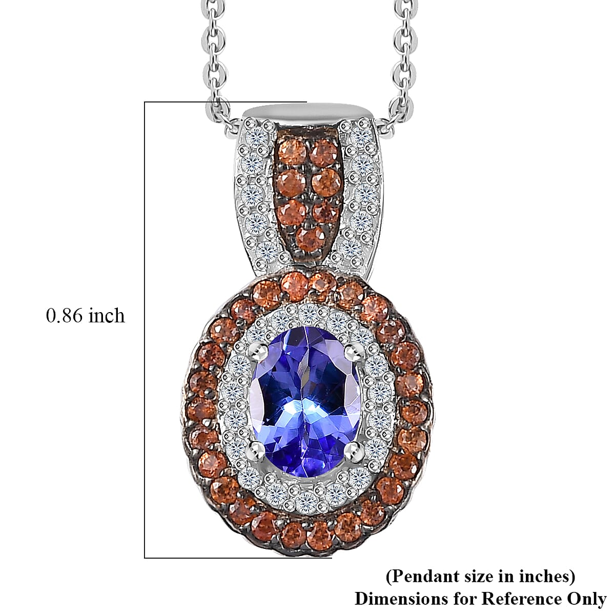 Tanzanite, Brown and White Zircon 1.60 ctw Pendant Necklace in Platinum Over Sterling Silver 20 Inches
