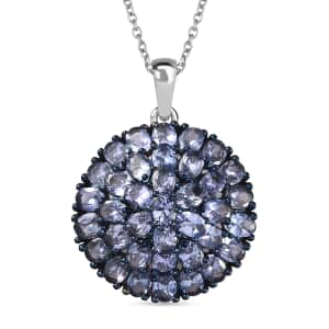 Tanzanite Floral Spray Pendant Necklace 20 Inches in Platinum Over Sterling Silver 6.50 ctw