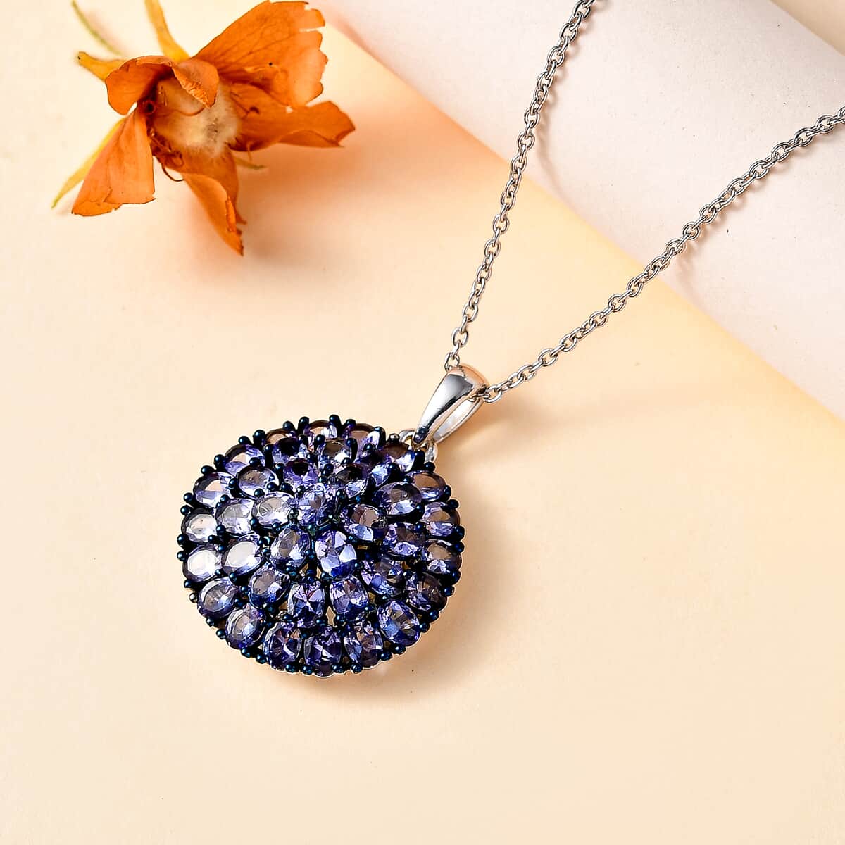 Tanzanite Floral Spray Pendant Necklace 20 Inches in Platinum Over Sterling Silver 6.50 ctw image number 1