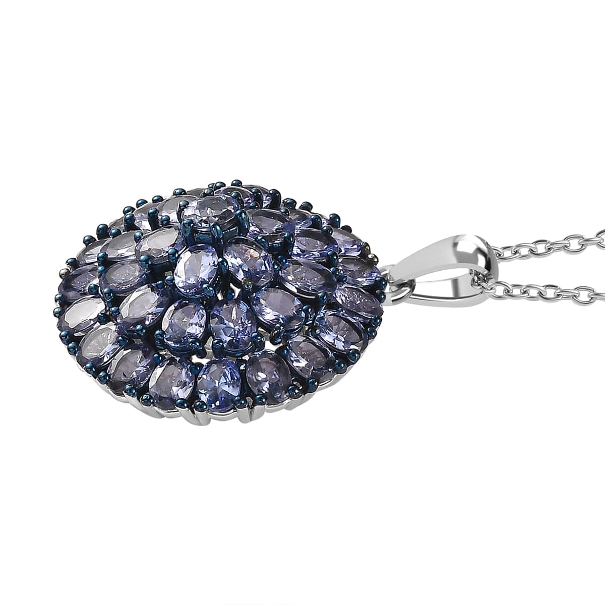 Tanzanite Floral Spray Pendant Necklace 20 Inches in Platinum Over Sterling Silver 6.50 ctw image number 3