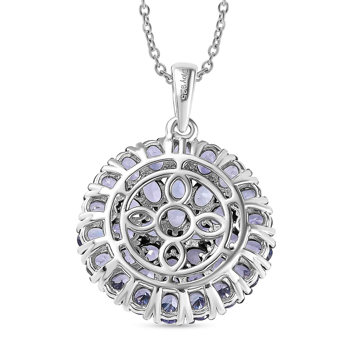 Tanzanite Floral Spray Pendant Necklace 20 Inches in Platinum Over Sterling Silver 6.50 ctw image number 4