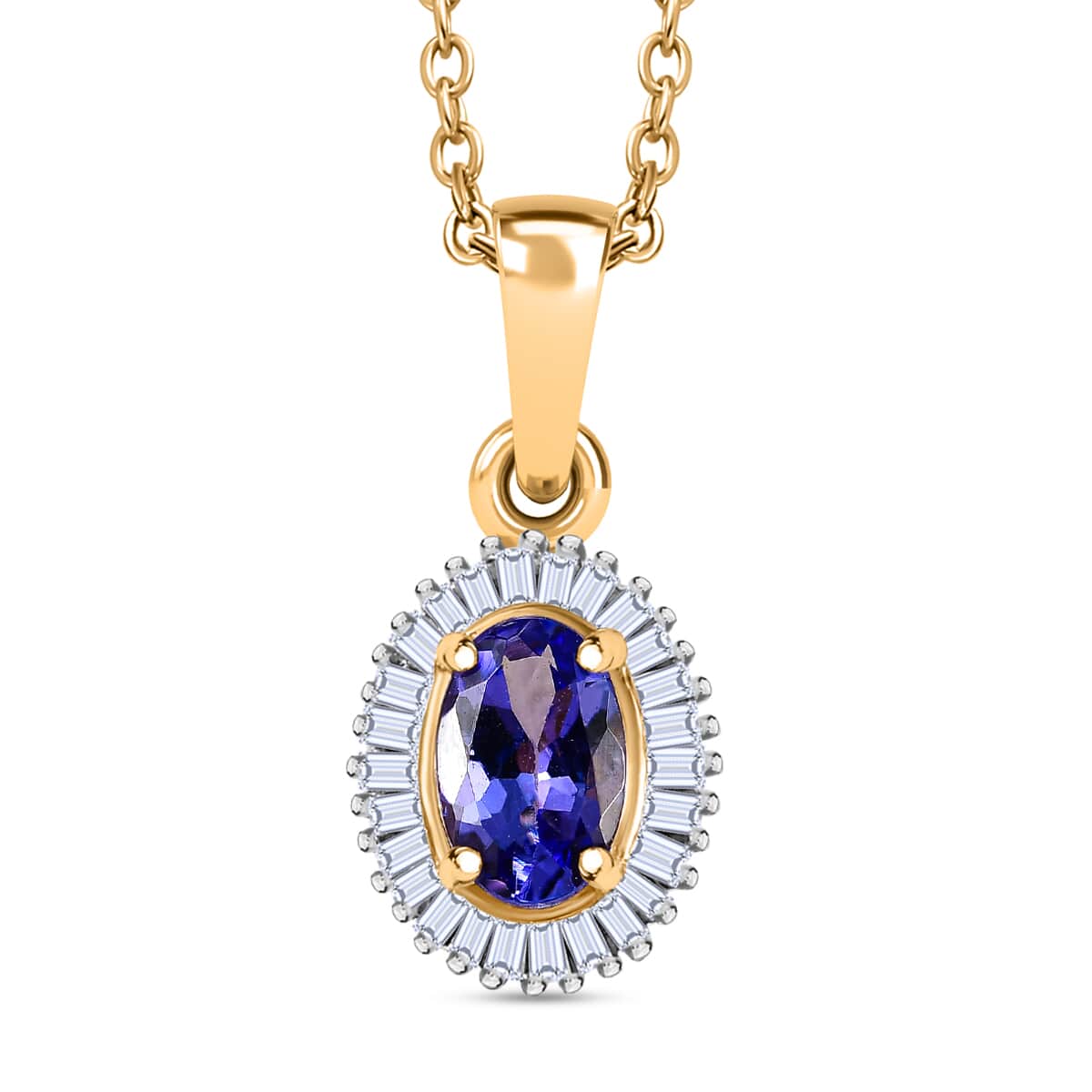 Tanzanite and Diamond Halo Pendant Necklace 20 Inches in Vermeil Yellow Gold Over Sterling Silver 0.60 ctw image number 0