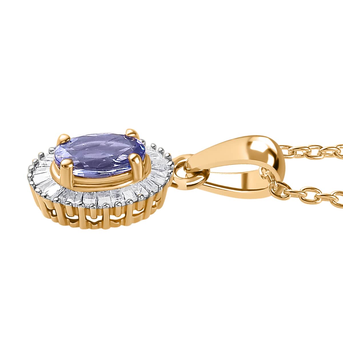 Tanzanite and Diamond Halo Pendant Necklace 20 Inches in Vermeil Yellow Gold Over Sterling Silver 0.60 ctw image number 3
