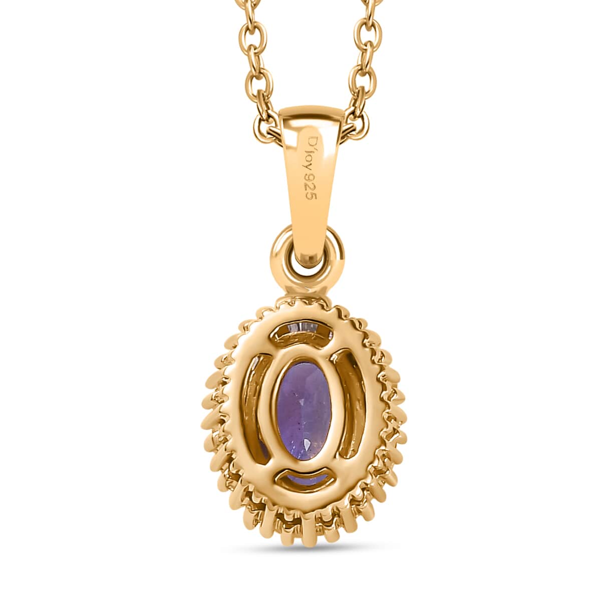 Tanzanite and Diamond Halo Pendant Necklace 20 Inches in Vermeil Yellow Gold Over Sterling Silver 0.60 ctw image number 4