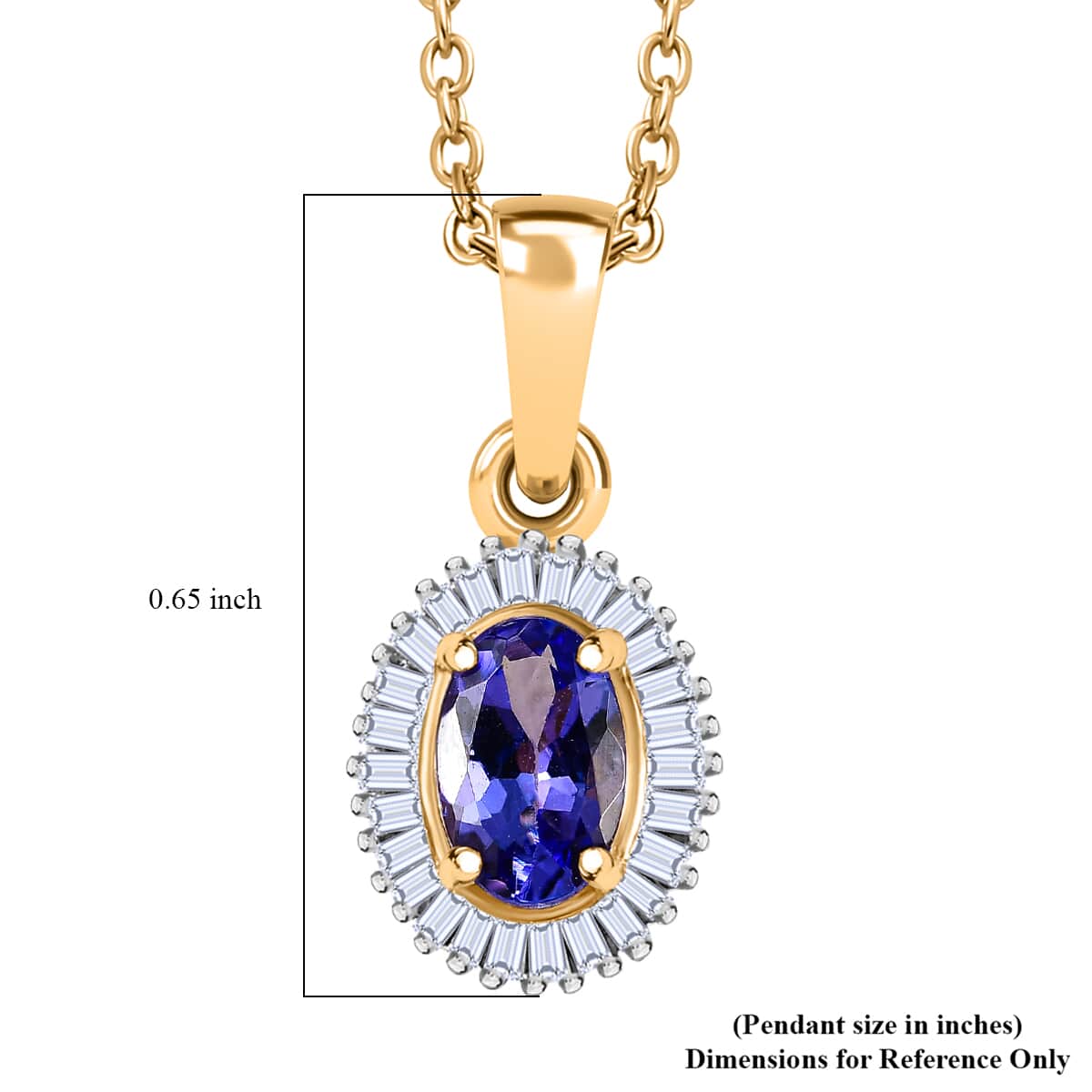 Tanzanite and Diamond Halo Pendant Necklace 20 Inches in Vermeil Yellow Gold Over Sterling Silver 0.60 ctw image number 6