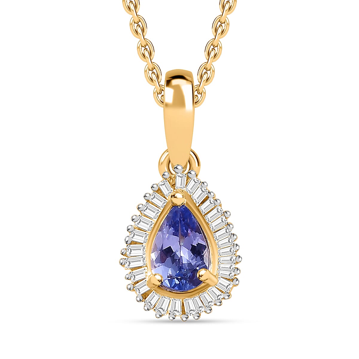 Tanzanite and Diamond Halo Pendant Necklace 20 Inches in Vermeil Yellow Gold Over Sterling Silver 0.50 ctw image number 0