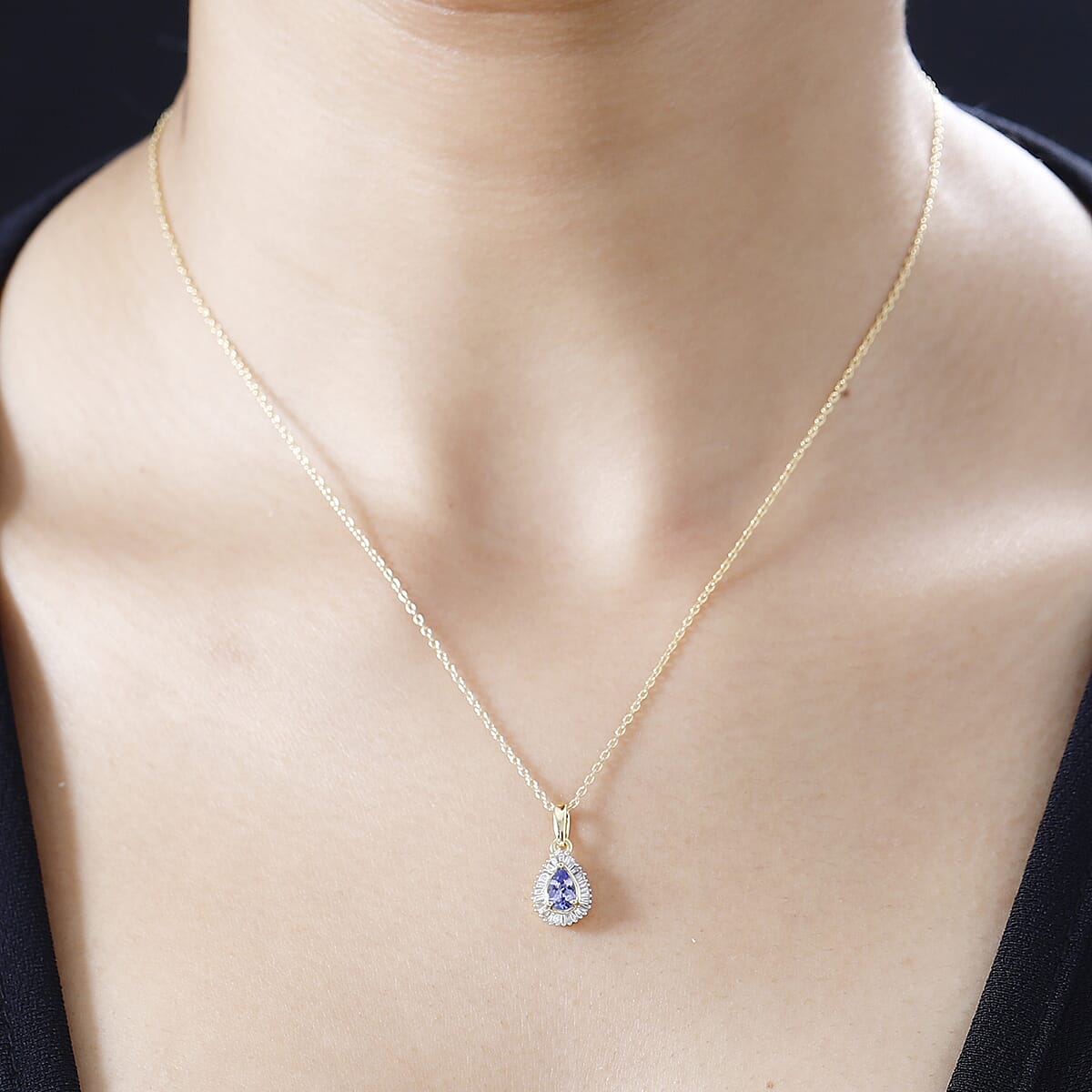 Tanzanite and Diamond Halo Pendant Necklace 20 Inches in Vermeil Yellow Gold Over Sterling Silver 0.50 ctw image number 2