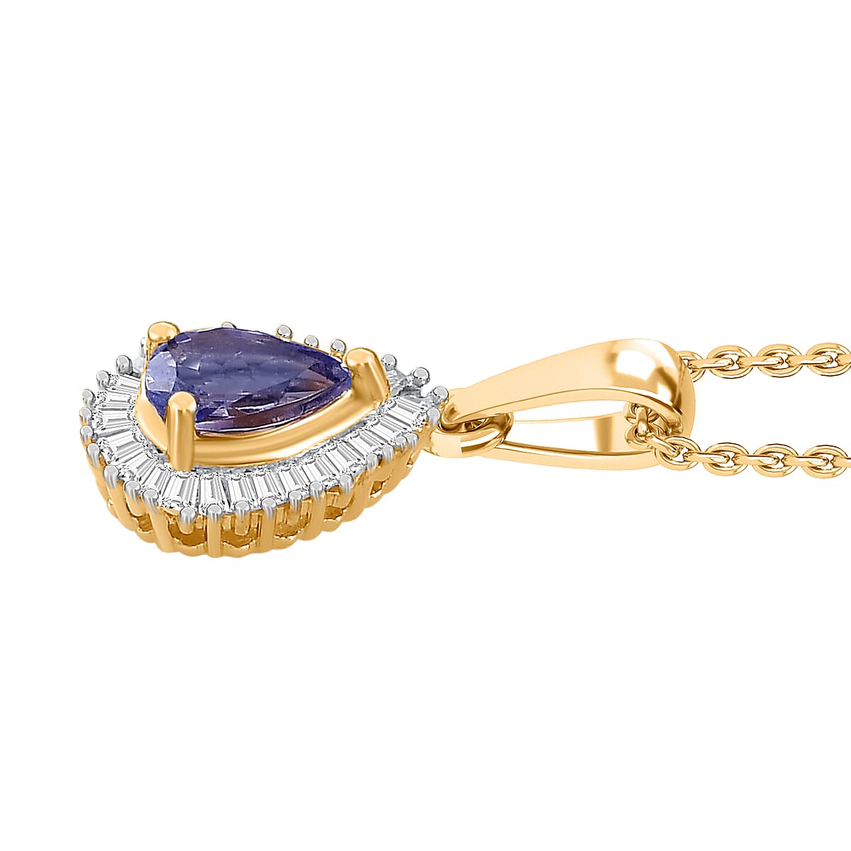 Tanzanite and Diamond Halo Pendant Necklace 20 Inches in Vermeil Yellow Gold Over Sterling Silver 0.50 ctw image number 3