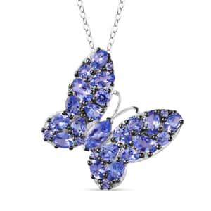 Tanzanite Butterfly Pendant Necklace 20 Inches in Platinum Over Sterling Silver 3.60 ctw